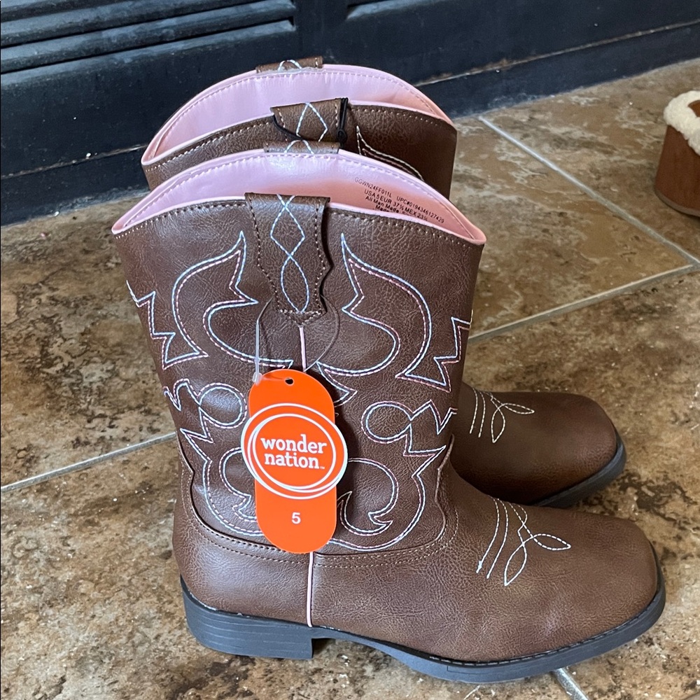 Wonder Nation Brown Boots with Pink Trim